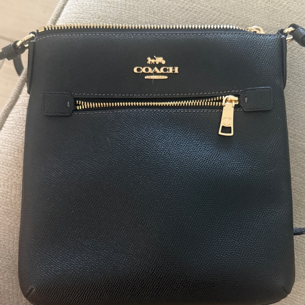 Coach Black Leather Crossbody with Gold Accents